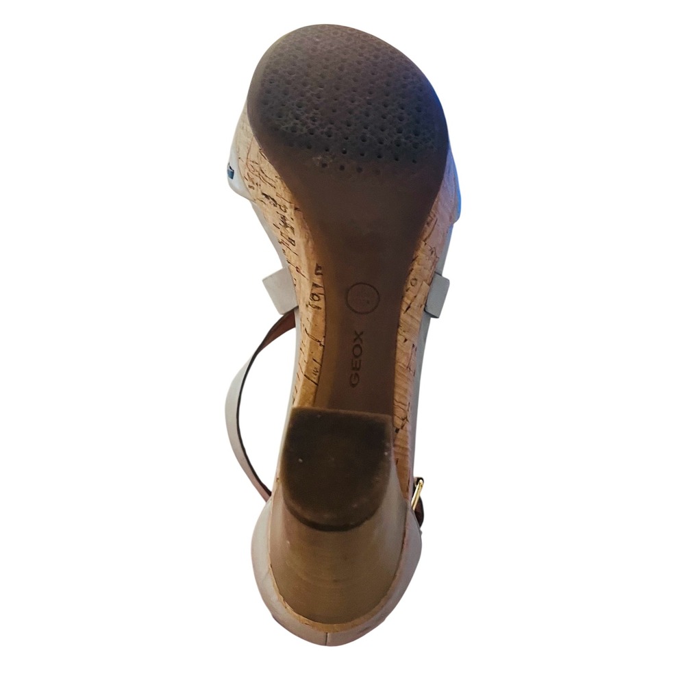 Geox Platform Sandals Block Heel Ankle Strap Leather Beige Size 7.5 - Picture 6 of 6